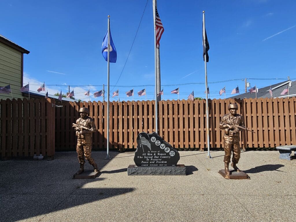 Veterans Memorial with Flags In Lamberton Mn